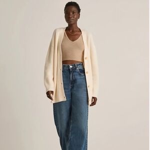 Quince Mongolian Cashmere Oversized Boyfriend Cardigan Sweater- Ivory, S